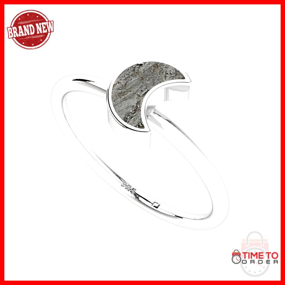 Sterling Silver Meteorite Stackable Ring Size 6 Bezel Set August Birthstone